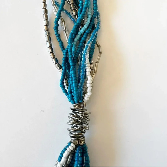 Vintage Glass Bead‎ Twist Necklace Boho Summer Beachy Vibes 30” Turquoise Silver - Picture 5 of 6